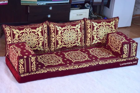 Oriental Gold Floor seating sofa living room, Arabic Turkish Moroccan Home Decor Couch