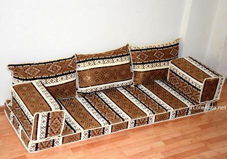 Oriental Floor Seating Sofa,  Brown Arabic Turkish Moroccan Floor cushions, Kilim Couch