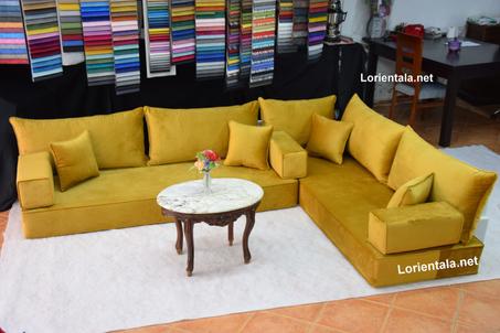 L SHAPED 8'' thickness VELVET  Gold Oriental Floor Seating Sofa Arabic Cushions couch