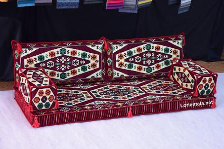 Oriental Floor Seating Sofa, Burgundy Arabic Turkish Moroccan Floor cushions, Kilim Couch