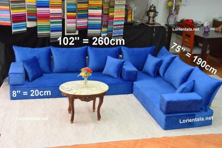 L SHAPED 8'' thickness VELVET  Blue Oriental Floor Seating Sofa Arabic Cushions couch