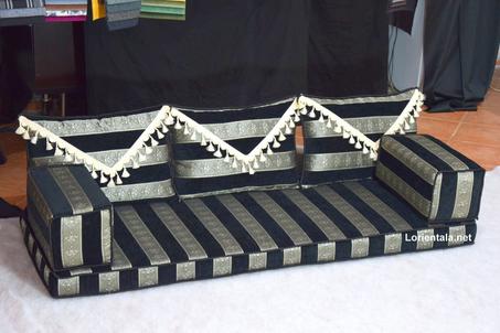 Oriental Black Gray Floor seating sofa living room, Arabic Turkish Moroccan Home Decor Couch