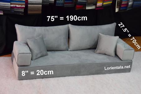 VELVET Gray 8'' thickness Floor seating sofa living room, Oriental Moroccan Home Decor Couch