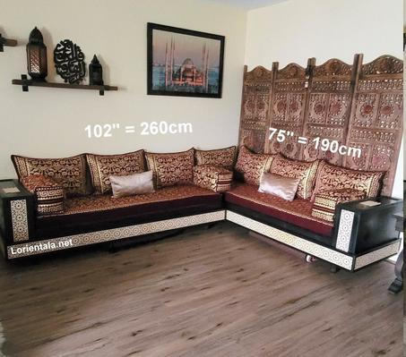 L SHAPED Gold  Oriental Floor Seating Sofa Arabic Cushions Turkish Moroccan Home Decor