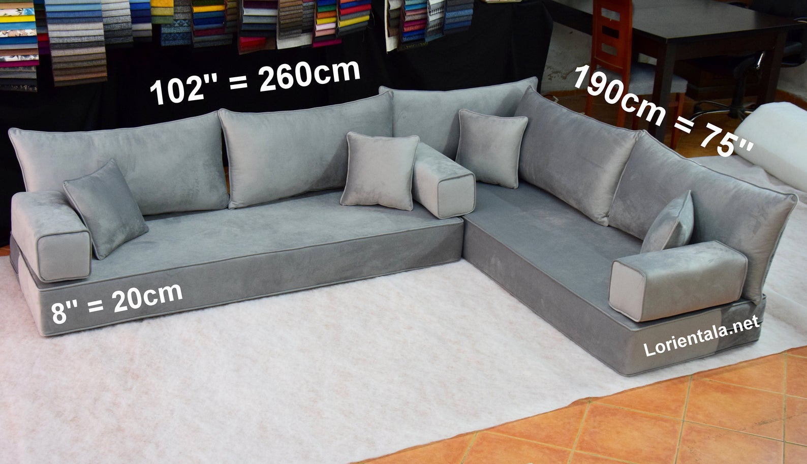 VELVET Gray Floor Seating Sofa Living Room Turkish Decor Oriental Floor Set  Cushions Japanese Seat Bohemian Furniture Couch Fabric Indoor 