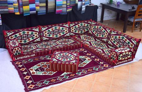 L SHAPED Burgundy Oriental Floor Seating Sofa Arabic Cushions Turkish Moroccan Home Decor