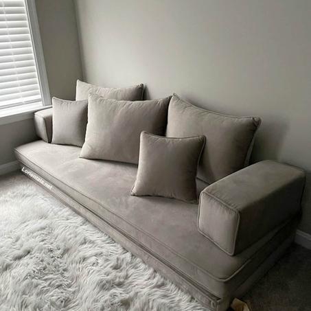 VELVET Gray Color Floor seating sofa living room, Oriental Moroccan Home Decor Couch