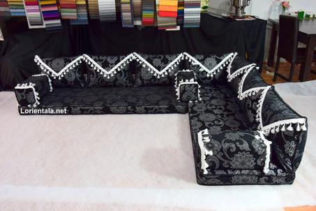 L SHAPED Black Oriental Floor Seating Sofa Arabic Cushions Turkish Moroccan Home Decor