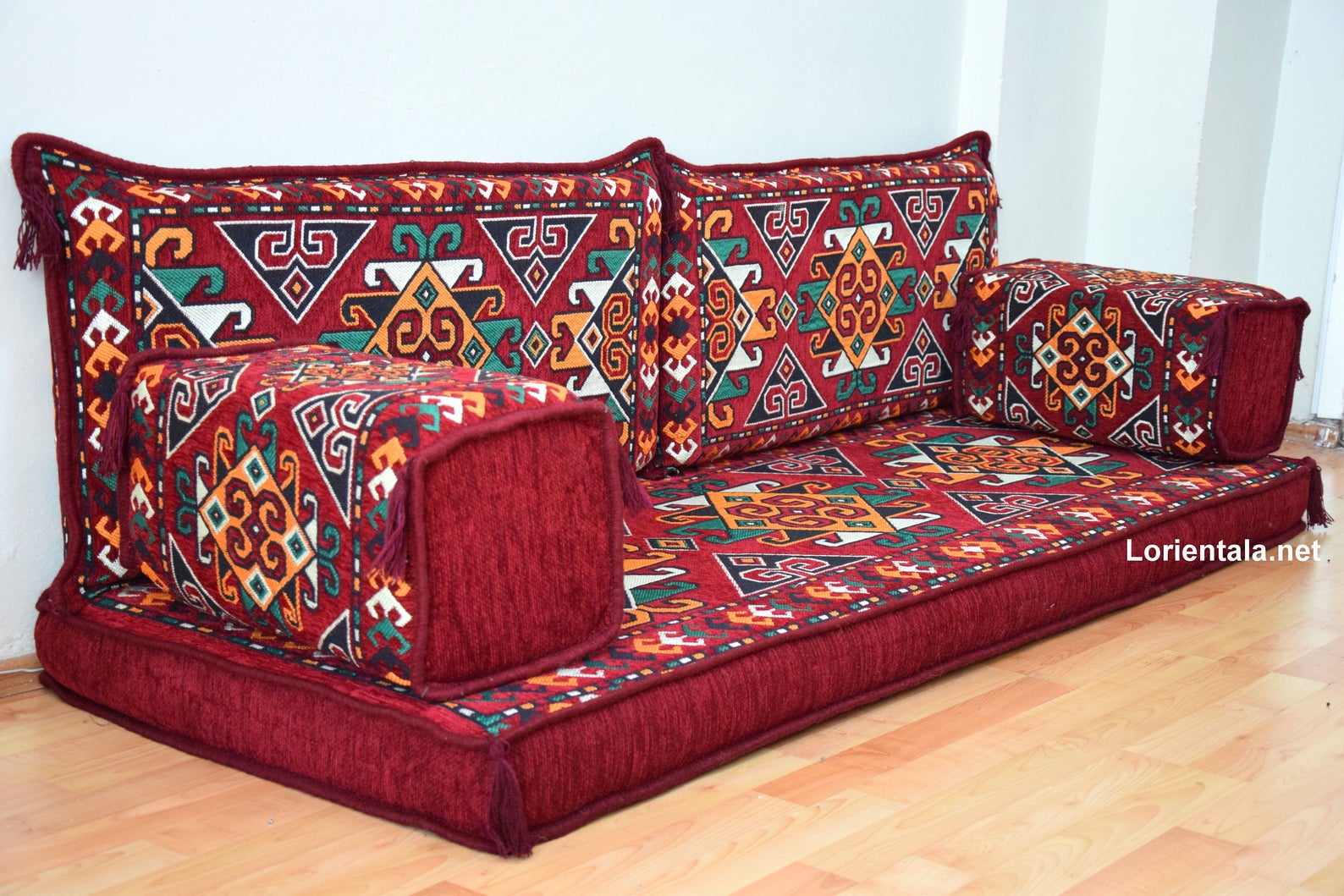 Floor cushions set U Shape Moroccan sofa Arabic Maroon Orange couch Turkish  bed