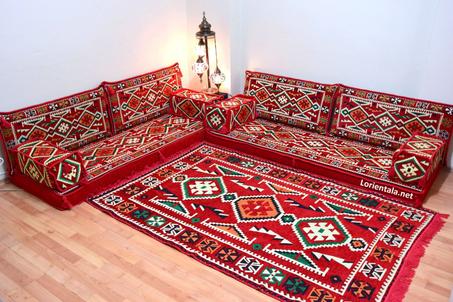 L SHAPED Red Oriental Floor Seating Sofa Arabic Cushions Turkish Moroccan Home Decor