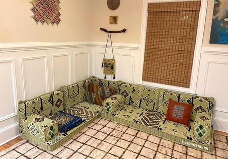 L SHAPED Green Oriental Floor Seating Sofa Arabic Cushions Turkish Moroccan Home Decor