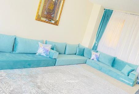 L SHAPED 8'' thickness VELVET Blue sky Oriental Floor Seating Sofa Arabic Cushions Home Decor