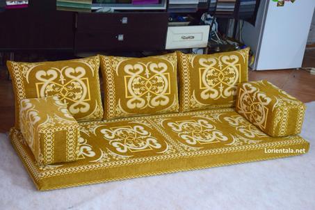 Oriental Yellow brown Floor seating sofa living room, Arabic Moroccan Home Decor Couch