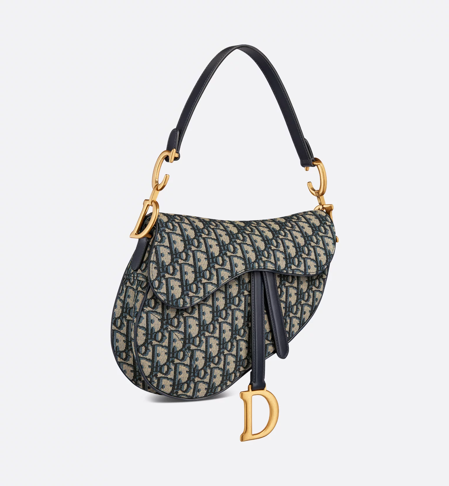 Dior Saddle Bag with Strap Blue Dior Oblique Jacquard