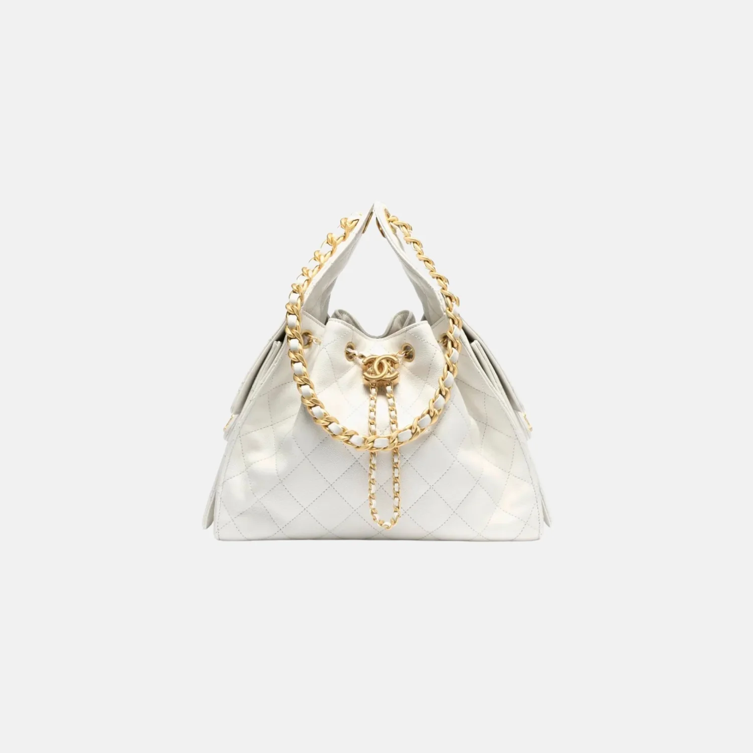 Chanel Small 25 Hobo - White Caviar | Antique Gold Hardware