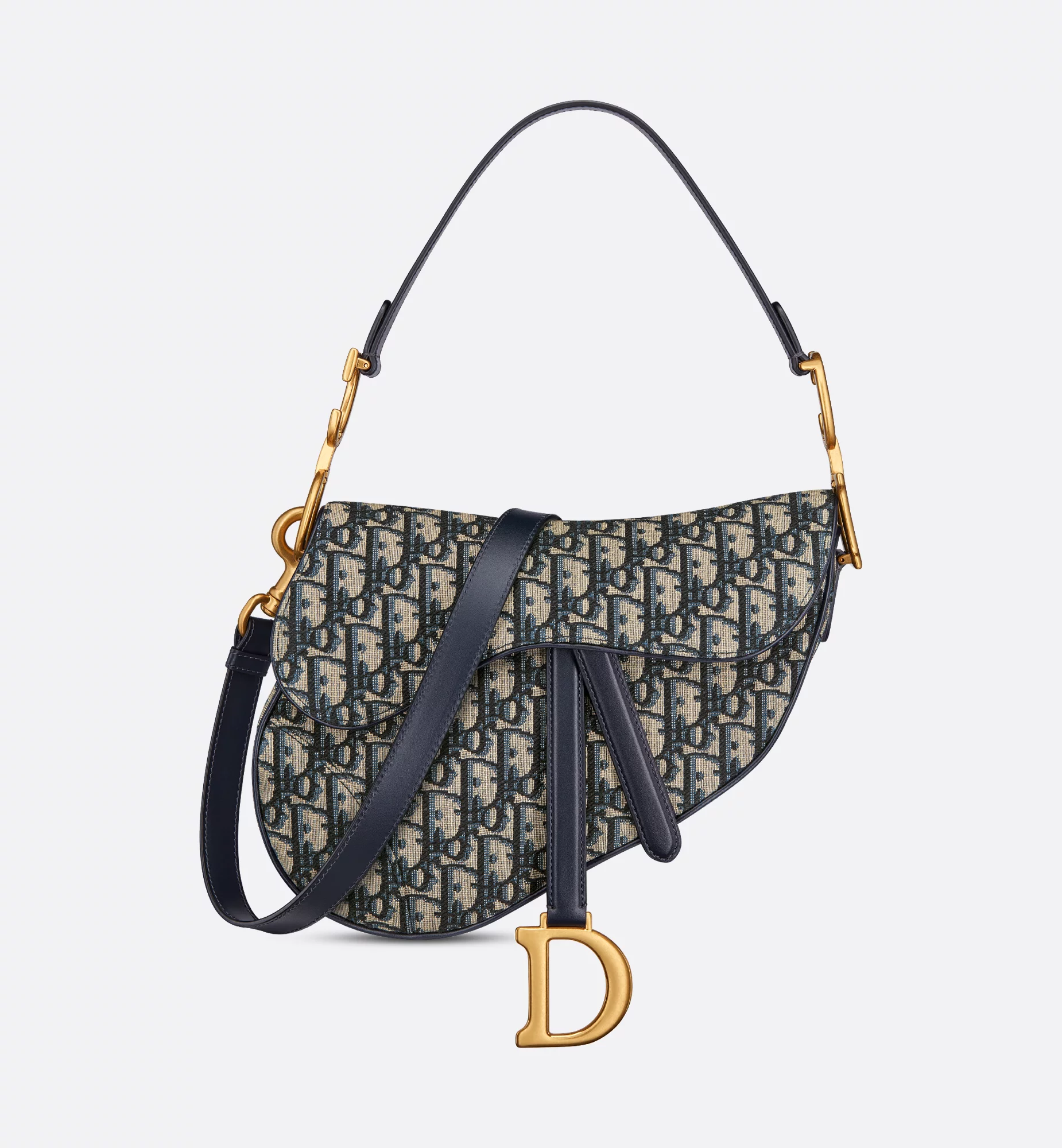 Dior Saddle Bag with Strap Blue Dior Oblique Jacquard