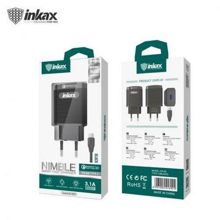 Chargeur secteur Inkax USB 3.1A - Quick Charge QC 3.0 - Avec Câble Type-C