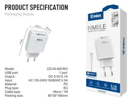Inkax Chargeur Rapide Micro - Blanc