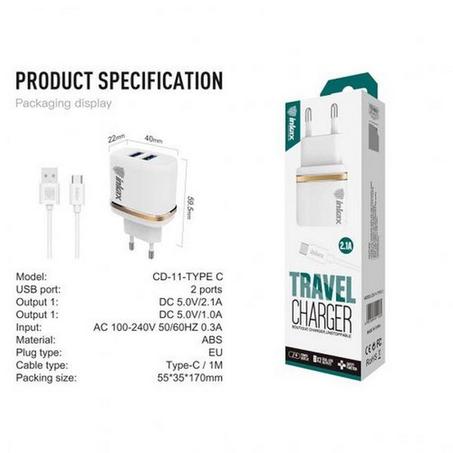 Chargeur type c  FAST Double Sorties Charge Rapide - Blanc