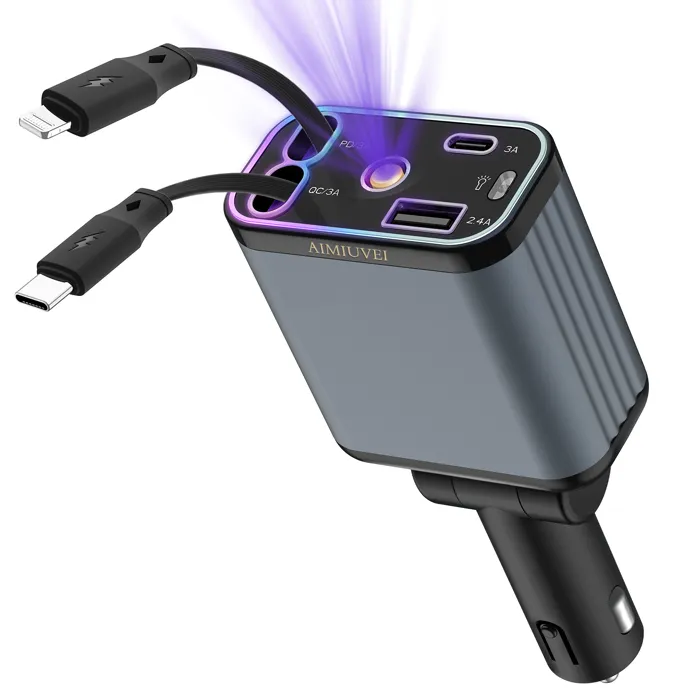 Chargeur Voiture Rétractable 4-en-1 – Puissance & Élégance en Mouvement