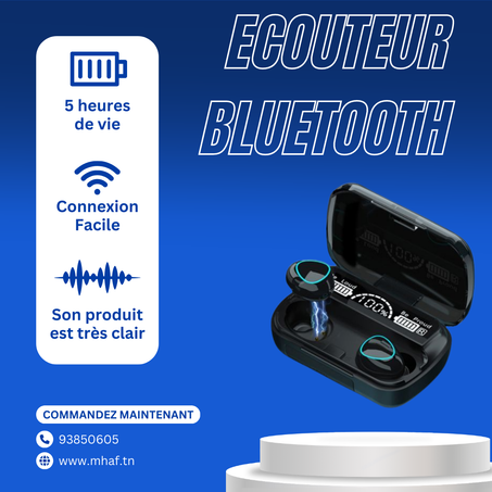 Ecouteur Bluetooth sans fil M 10 version Bluetooth 5.3 avec affichage LED-noir + boite de charge