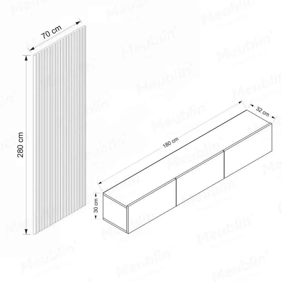 Meuble TV suspendu  Blanc  avec Bardage en bois MDF