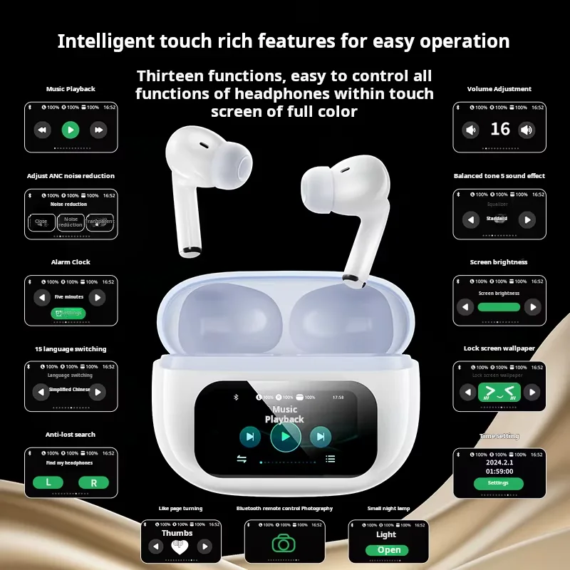 S-Marketing Pro: Auriculares TWS con Pantalla Táctil y Cancelación de Ruido (ANC)