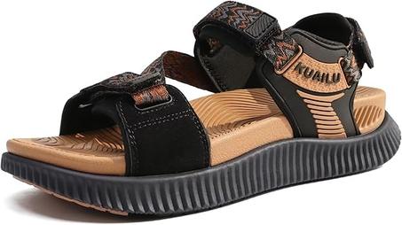 KuaiLu - Sandalias ortopédicas para caminar para mujer, de recuperación, para deportes, exteriores, senderismo, gruesas, cómodas, acolchadas, ajustables, con correa, de cuero, para fascitis p