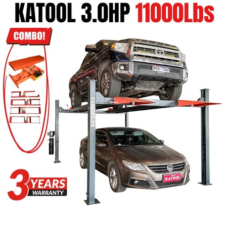 Katool KT-4H110 11,000lbs 4-Post Lift Combo with KT-RJ50 Rolling Jack & KT-CR2 Caster Kit