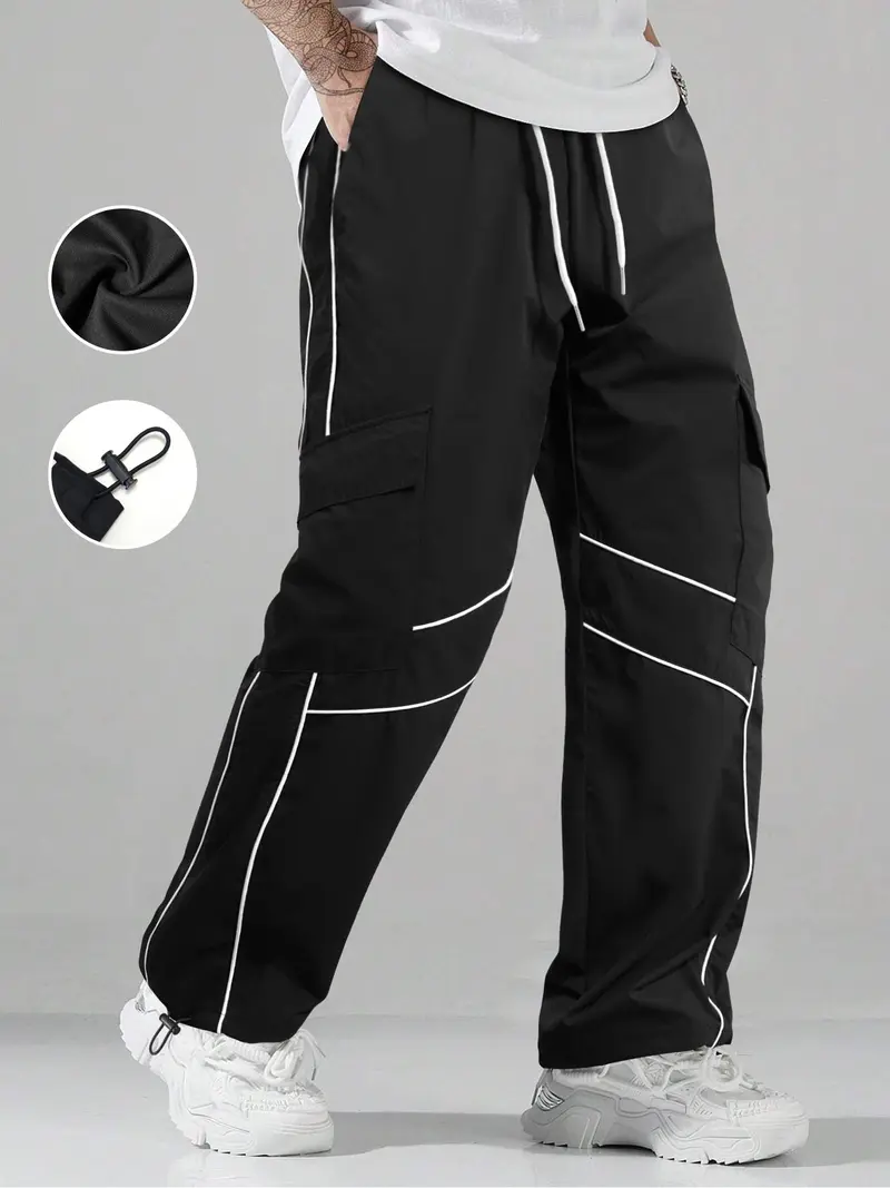 Men's Striped Print Drawstring Waist Pants