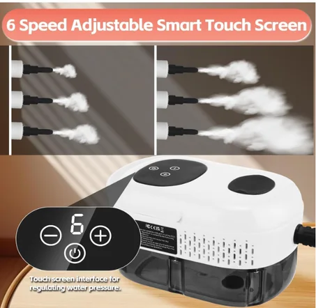 جهاز تنظيف بالبخار محمول باليد مع تحكم باللمس الذكي، مزود بـ3 رؤوس فرشاة وفرشاة زجاج مع منشفة لإزالة البقع في المنزل ومناسب لتنظيف السيارة والمفروشات والسجاد، 1100 مل، 2500 واط