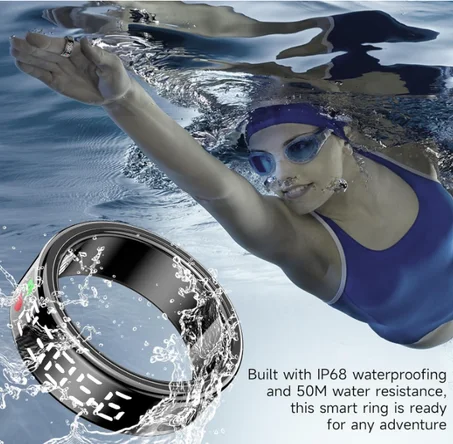 حلقة ذكية لتتبع الصحة مقاومة للماء من يلا جوي، حلقة تتبع اللياقة البدنية 19 ملم مع مراقب لمعدل ضربات القلب، متتبع النوم، عداد خطوات، تحكم بالايماءات، متوافق مع IOS وAndroid، اسود