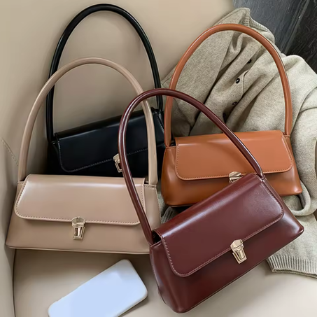 Women Retro Tote Bag Trendy Vintage Underarm Bag Portable Casual PU Leather Solid Color Simple Handle Designer Handbags