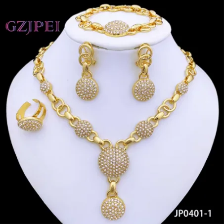 Fashion Jewelry Sets Dubai Gold Color Jewelry Luxury Design 18K Gold Plated Necklace Earrings Bracelet Ring