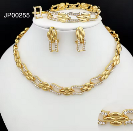 Dubai Gold Color Jewelry Set Cuban Necklace Earrings For Women Bride Wedding Jewelry Banquet Party Gift