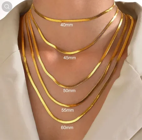 316L Gold Color Stainless Steel Snake Chain Necklace for Women Men Herringbone Choker Neck Chains, Trend Jewelry Gift Ho