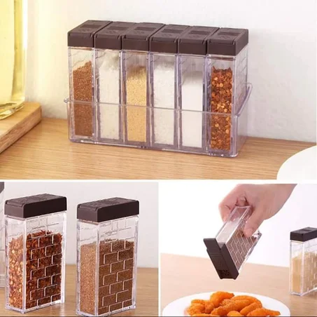 6 grille de stockage cuisine outil amovible en plastique sel Cruet épices pots peu transparent