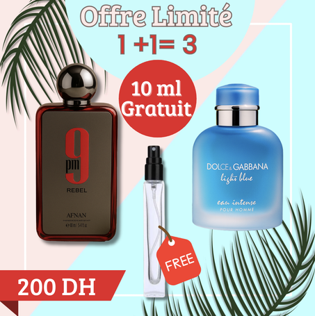Pack : 10 ml 9Pm Rebel + 10 ml Light Blue = 10ml Gratuit