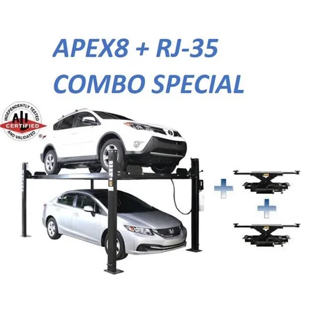 Atlas Equipment ALI Certified APEX8 4 Post Lift + RJ35 Sliding Jacks Combo