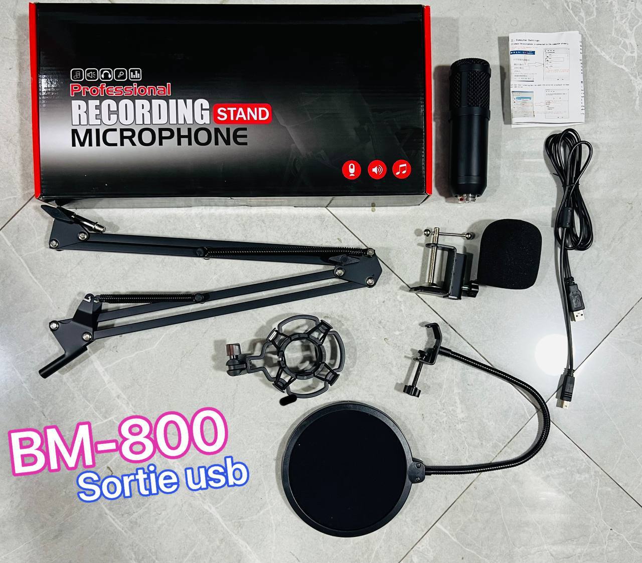 Kit de Microphone de Studio professionnel à condensateur USB BM800, avec filtre Pop