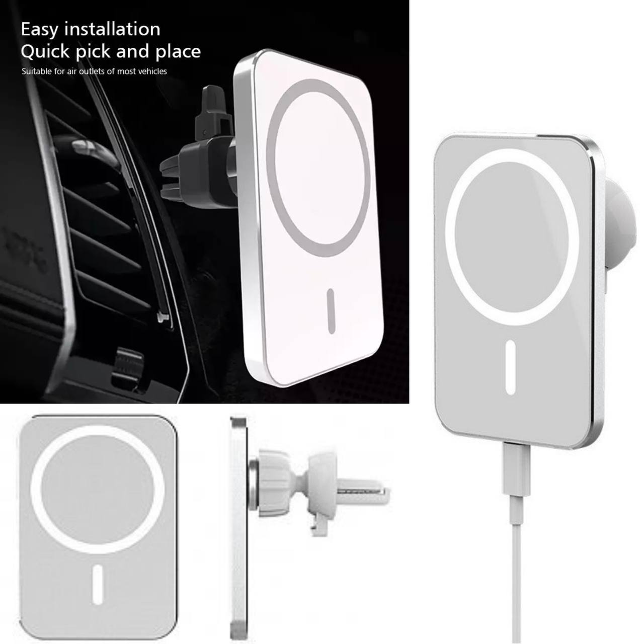 Support magnétique de voiture, chargeur rapide sans fil Qi 15W pour téléphone