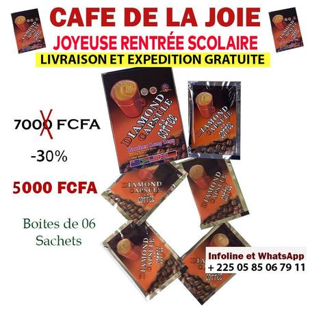 CAFE « DE LA JOIE » NATUREL BIO : 🌹 01 BOITE DE 06 SACHETS A 5 000 FCFA  OU 🌹 01 CARTON DE 30 SACHETS A 12 000FCFA 🏍  LIVRAISON ET EXPEDITION GRATUITE PARTOUT EN COTE D’IVOIRE.
