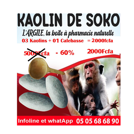 KAOLIN DE SOKO (03 BOULES + 01 CALEBASSE) A 2000 FCFA.  Livraison ou Expédition 1000F