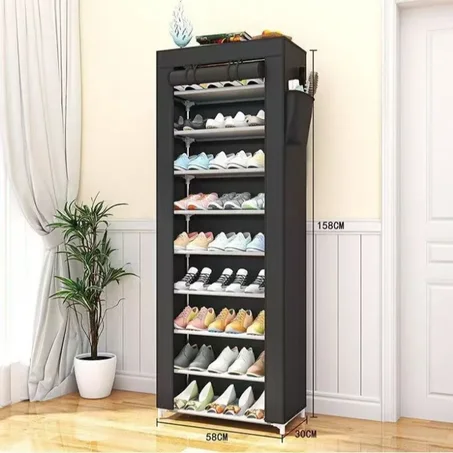 Armoire à Chaussures Fermée Grande Capacité – Rangement en Tissu avec Housse, 9 Couches, Protection Anti-Poussière et Gain de Place (58×29×160 cm)