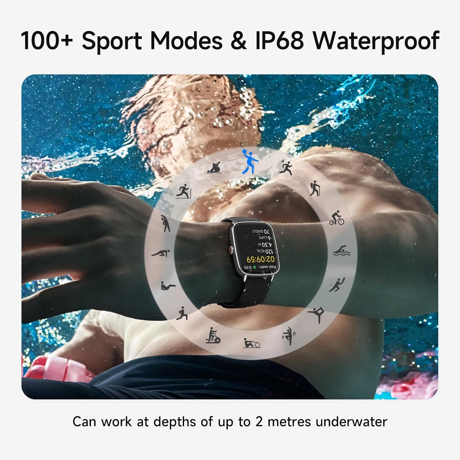 ساعة ذكية للنساء، شاشة لمس 1.85 بوصة عالية الدقة 60fps، الرد على المكالمات/إجراؤها، مراقبة معدل ضربات القلب/النوم/SpO2، أكثر من 100 وضع رياضي، ساعة لياقة بدنية مقاومة للماء IP68 من اياك (أسود