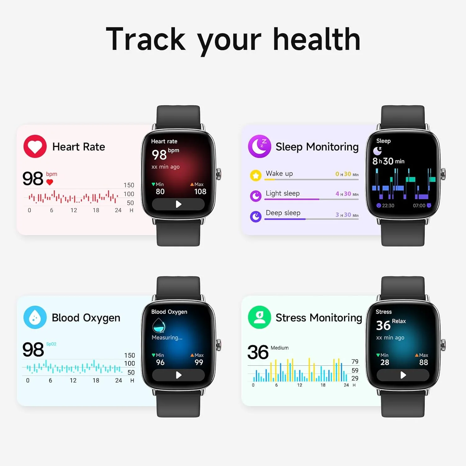 ساعة ذكية للنساء، شاشة لمس 1.85 بوصة عالية الدقة 60fps، الرد على المكالمات/إجراؤها، مراقبة معدل ضربات القلب/النوم/SpO2، أكثر من 100 وضع رياضي، ساعة لياقة بدنية مقاومة للماء IP68 من اياك (أسود