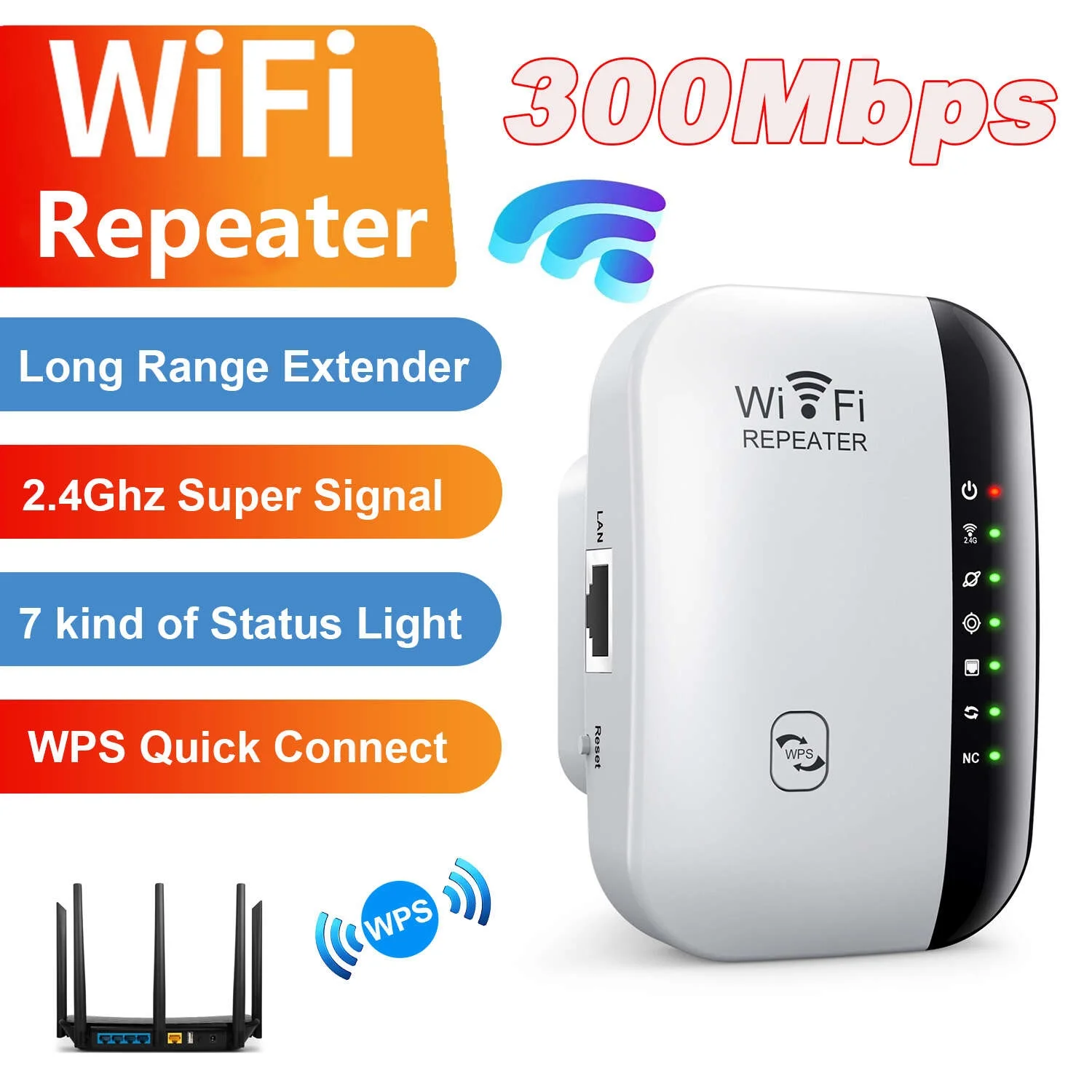 WiFi extension, WIFI booster, WiFi repeater for computers TV smartphones, 300Mbps