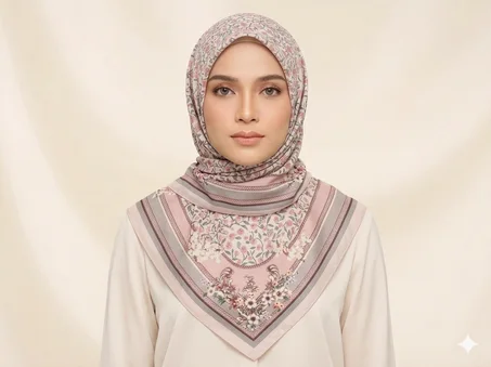 FOULARD CARRE FLEURI ROSE