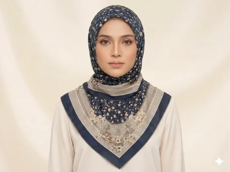 FOULARD CARRE FLEURI BLEU MARINE