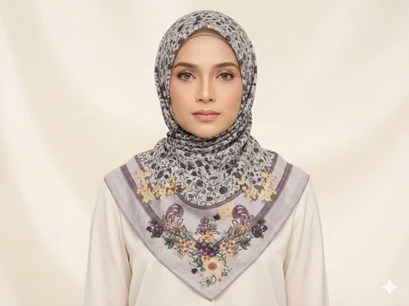 FOULARD CARRE FLEURI MAUVE